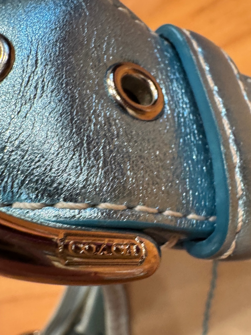 Authentic Coach # 1877 2004 Canvas & Blue leather Metallic SoHo Mini Hobo - Picture 11 of 11